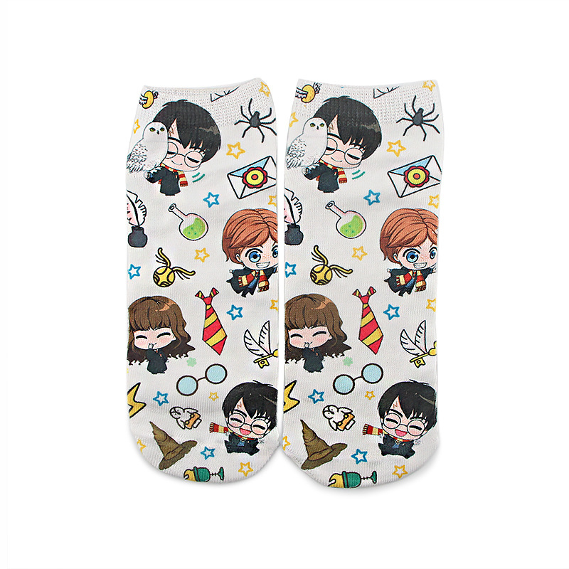 3 Pairs Harry Potter Short Socks Breathable Sweat Ods Cartoon Animation Four Seasons Boat Socks